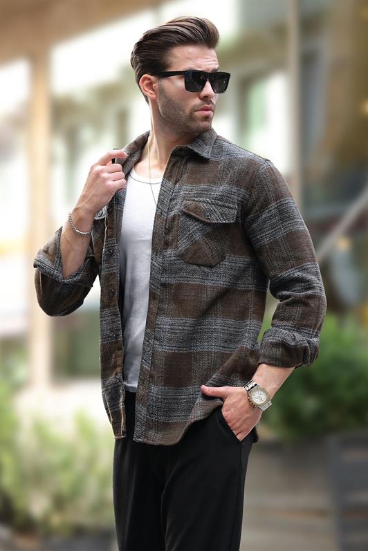 MDX Brown Patterned Men's Polar Shirt with Chest Pocket 6754 - Velsen-Zuid