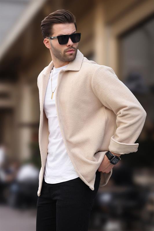 MDX Beige Buttoned Men's Fleece Shirt 6753 - Commerce City