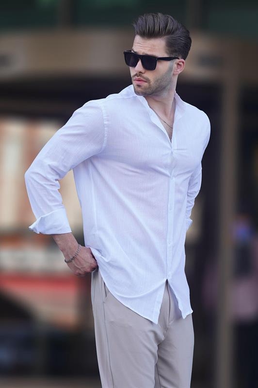 MDX White Judge Collar Cotton-Look Long-Sleeved Men's Shirt 6745 - Netishyn