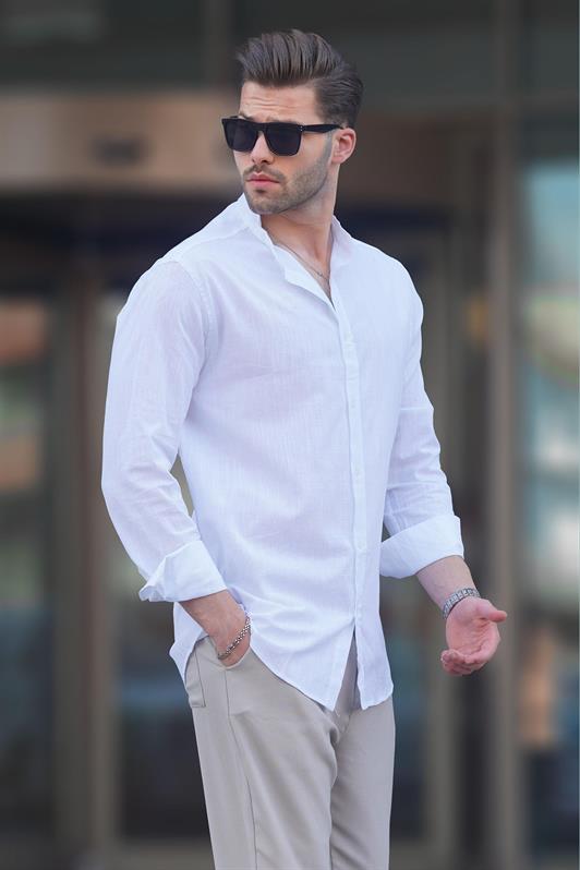 MDX White Judge Collar Cotton-Look Long-Sleeved Men's Shirt 6745 - Netishyn