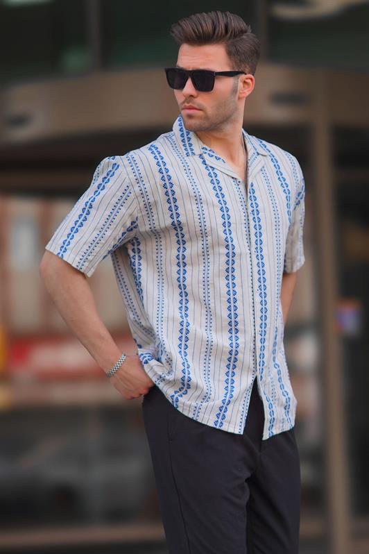 MDX Blue Patterned Short Sleeve Men's Shirt 6741 - Cuautitlán Izcalli