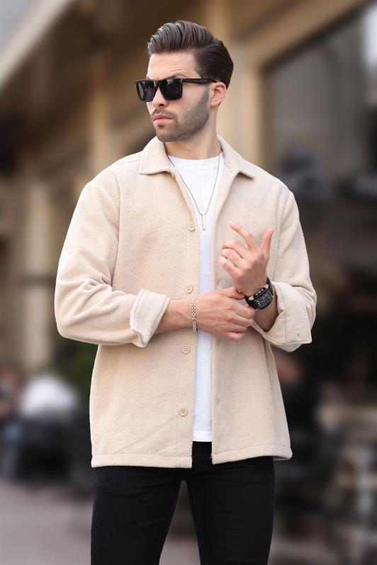 MDX Beige Buttoned Men's Fleece Shirt 6753 - Commerce City