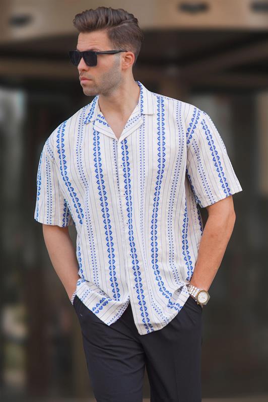 MDX Blue Patterned Short Sleeve Men's Shirt 6741 - Cuautitlán Izcalli