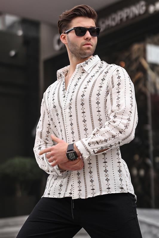 MDX Brown Patterned Long Sleeve Men's Shirt 6734 - Don Benito