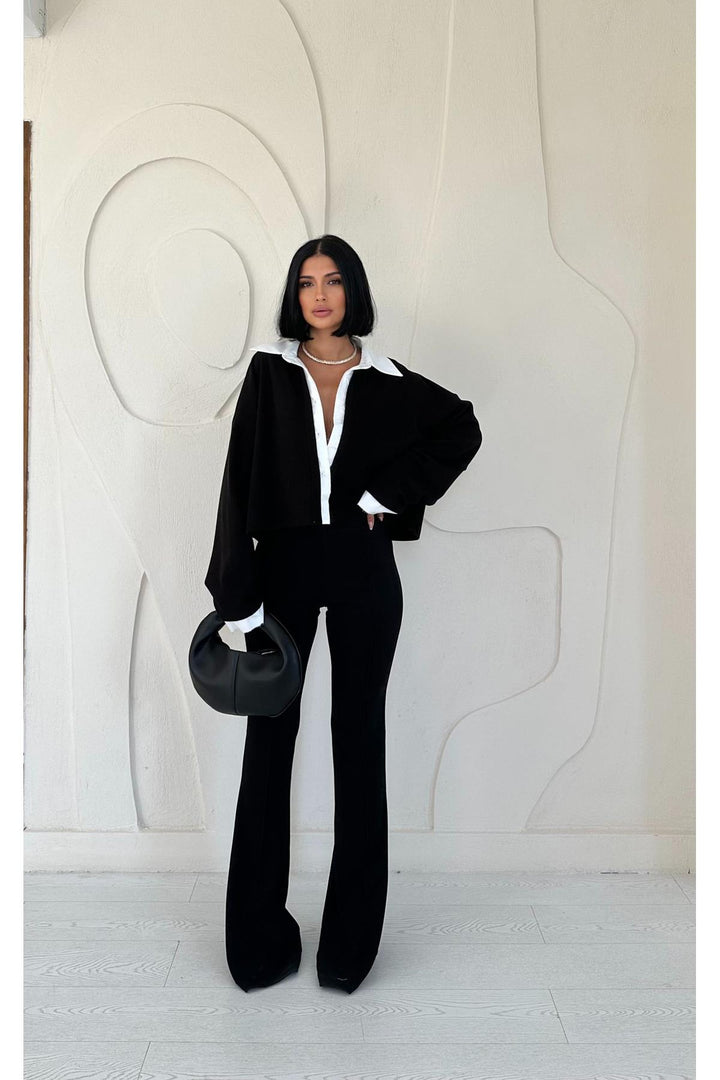 ELS Shirt Collar Blouse - Black - Hallandale Beach