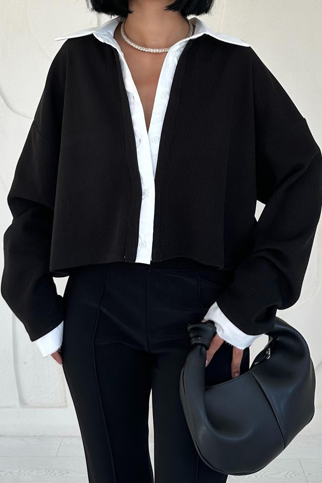 ELS Shirt Collar Blouse - Black - Hallandale Beach
