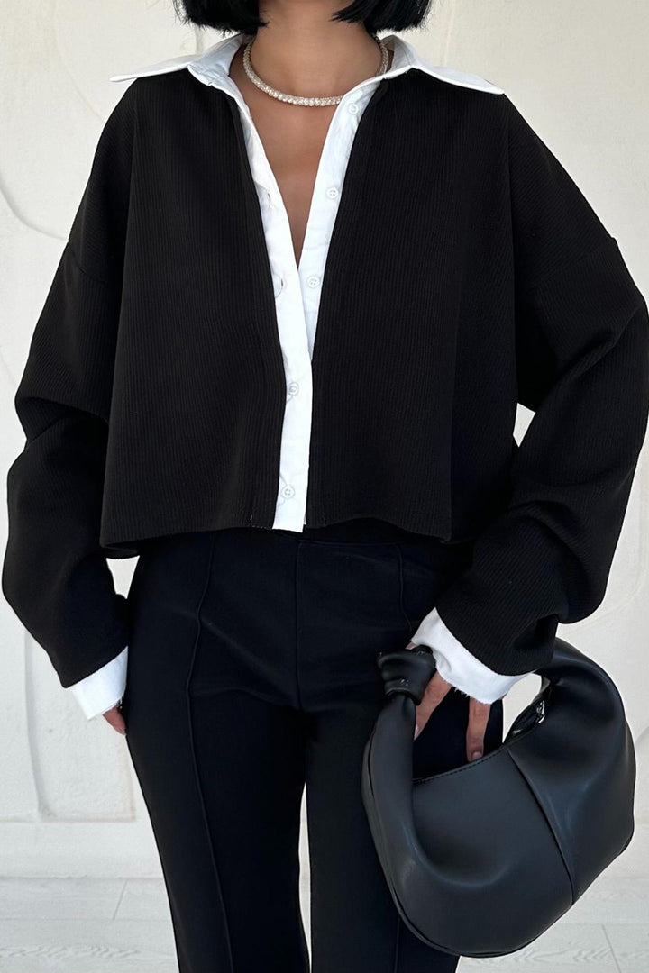 ELS Shirt Collar Blouse - Black - Hallandale Beach