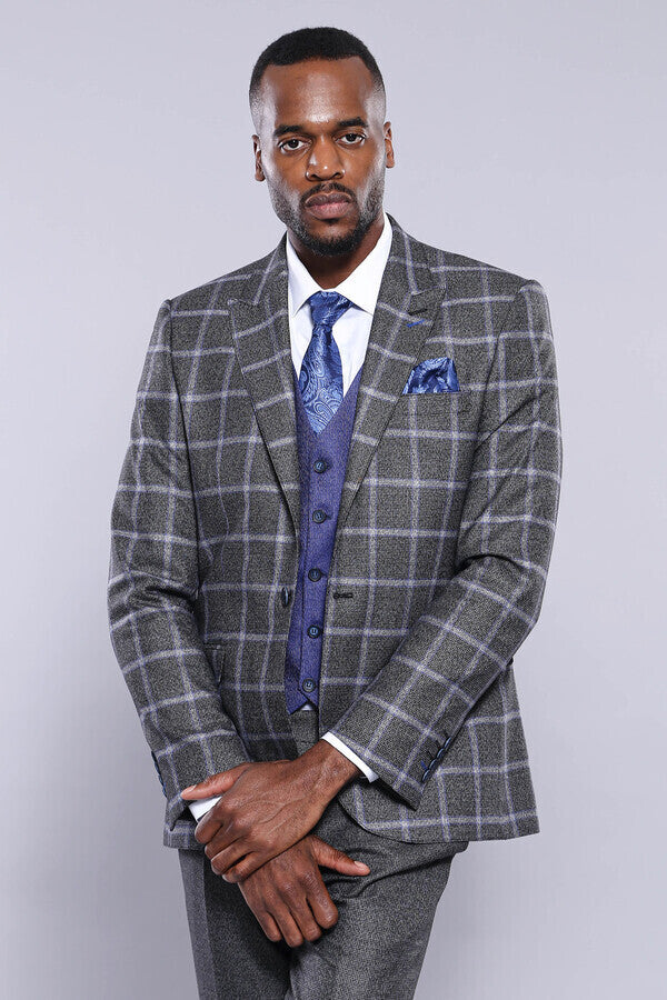 WSS Grey Blue Checked Suit  - Greenville