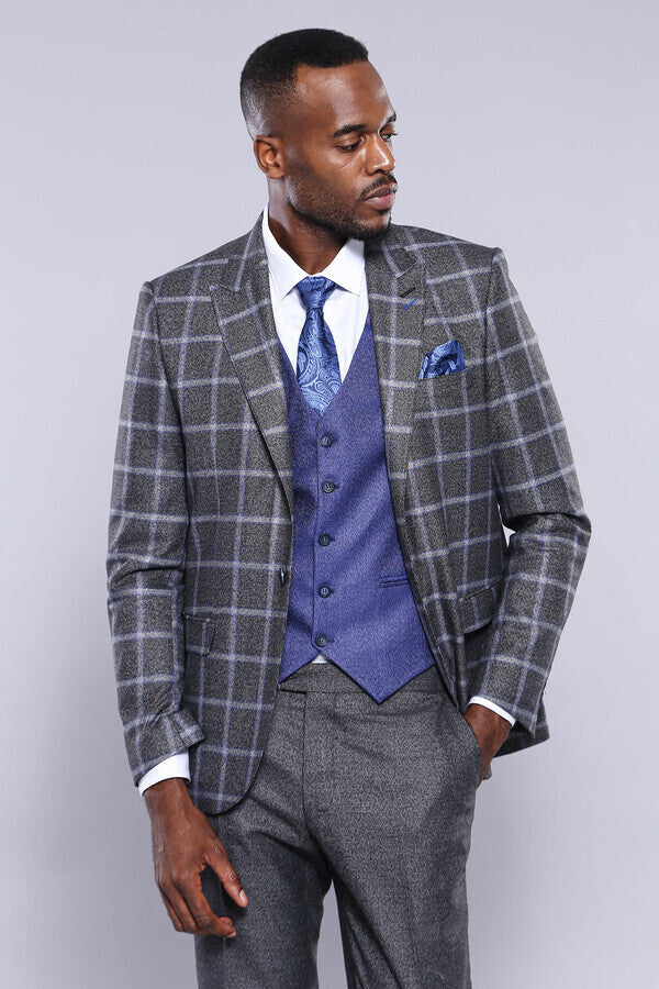 WSS Grey Blue Checked Suit  - Greenville
