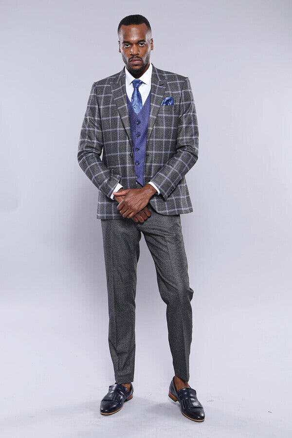 WSS Grey Blue Checked Suit  - Greenville