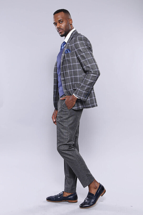 WSS Grey Blue Checked Suit  - Greenville