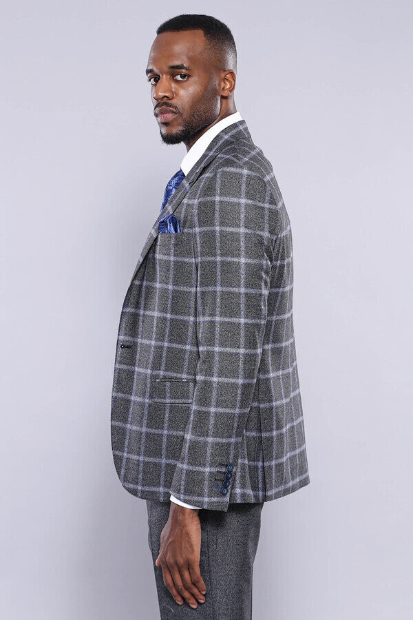 WSS Grey Blue Checked Suit  - Greenville