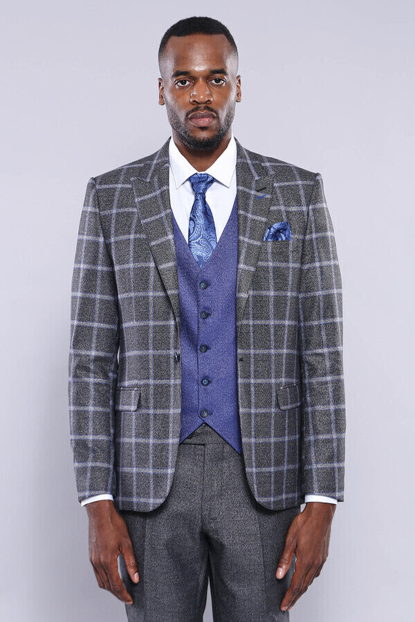 WSS Grey Blue Checked Suit  - Greenville