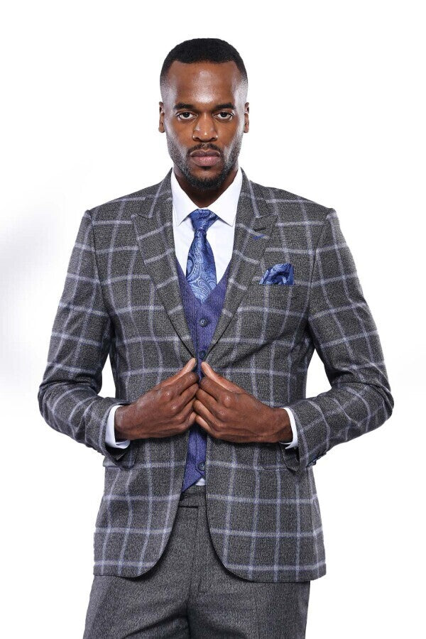 WSS Grey Blue Checked Suit  - Greenville