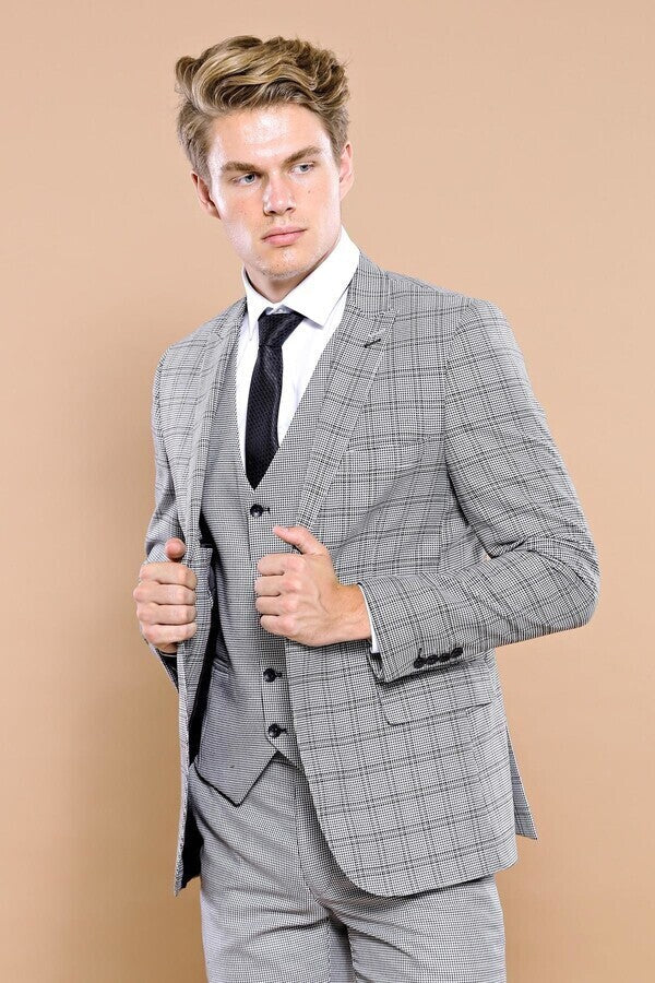 WSS Grey Plaid Vested Men's Suit  - East Point