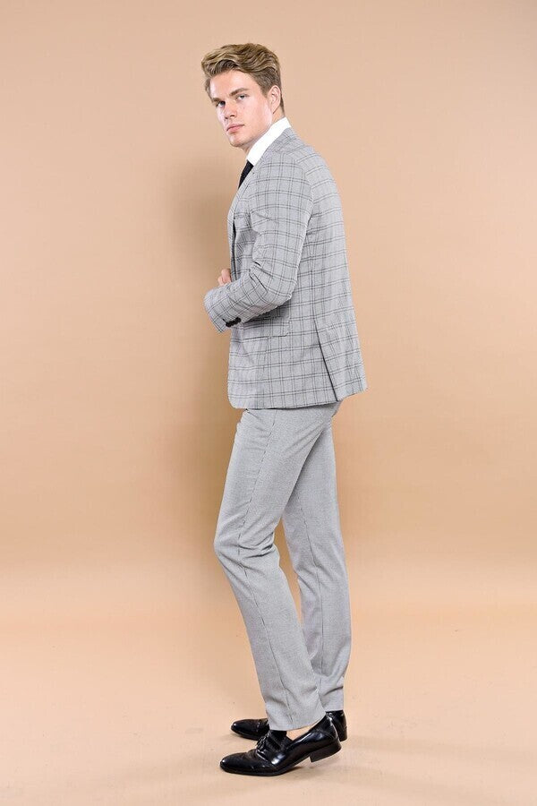 WSS Grey Plaid Vested Men's Suit  - East Point