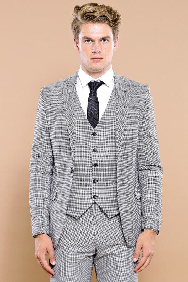 WSS Grey Plaid Vested Men's Suit  - East Point