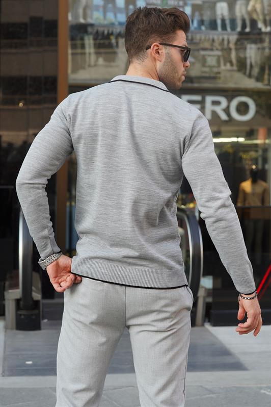 MDX Gray Zippered Men's Knit Sweater 6824 - Santa Maria