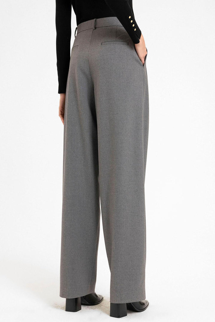 ANT Antioch Gray Women's High Waist Pants with Detailed Straight Fit - Roanne