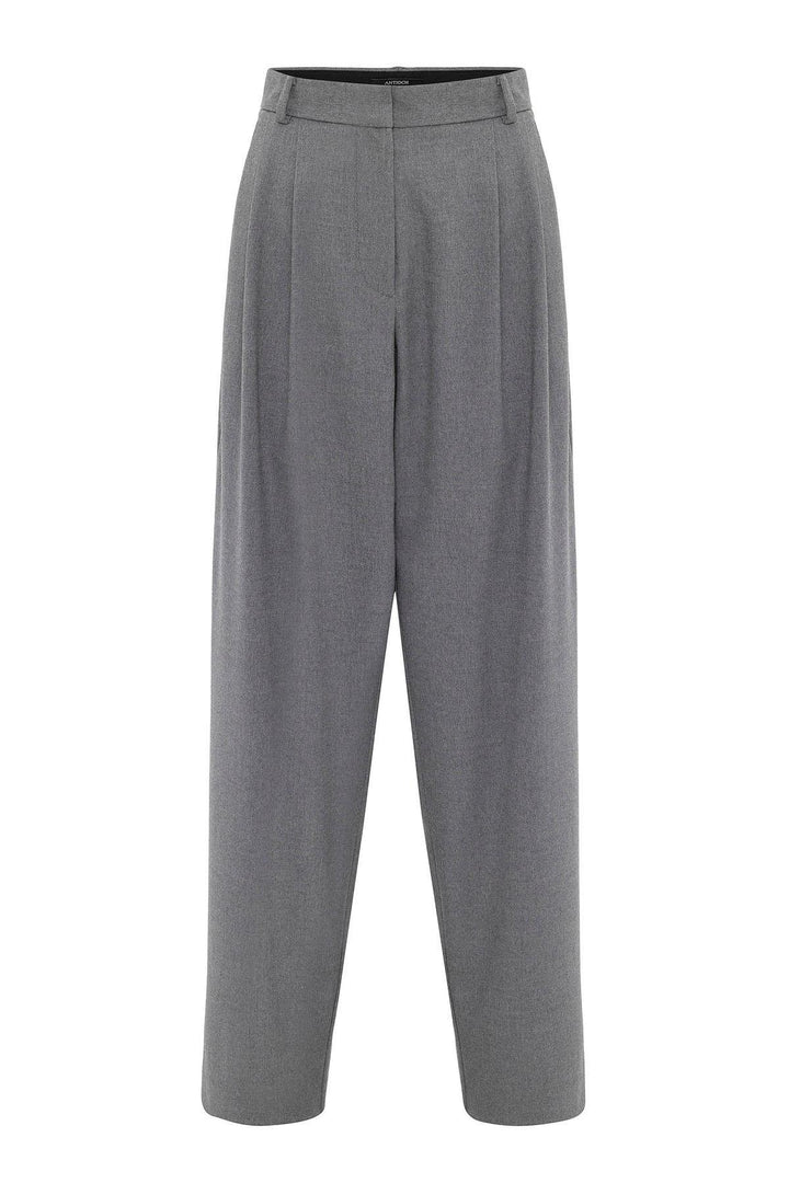 ANT Antioch Gray Women's High Waist Pants with Detailed Straight Fit - Roanne