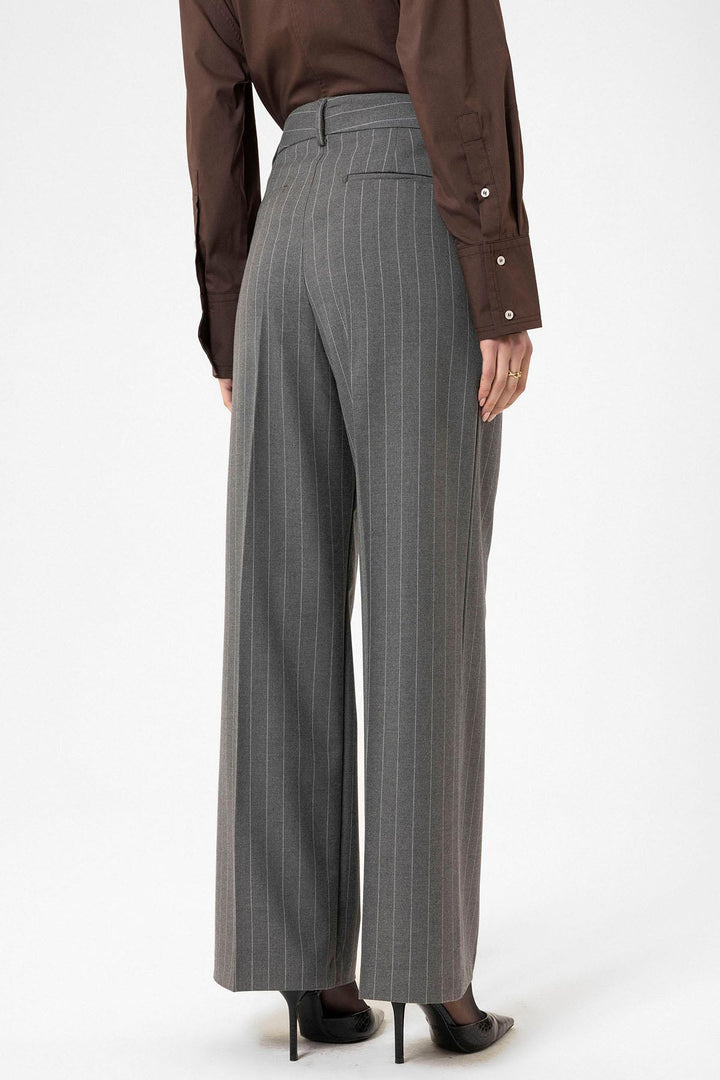 ANT Antioch Gray Women's High Waist Pleated Striped Pants - Kingston