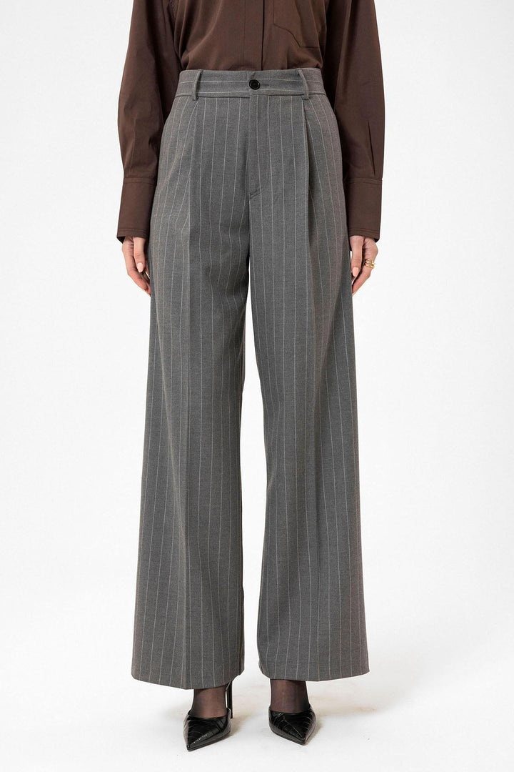 ANT Antioch Gray Women's High Waist Pleated Striped Pants - Kingston