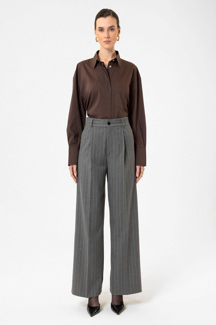 ANT Antioch Gray Women's High Waist Pleated Striped Pants - Kingston