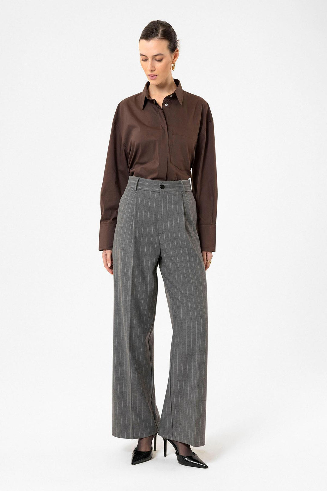 ANT Antioch Gray Women's High Waist Pleated Striped Pants - Kingston