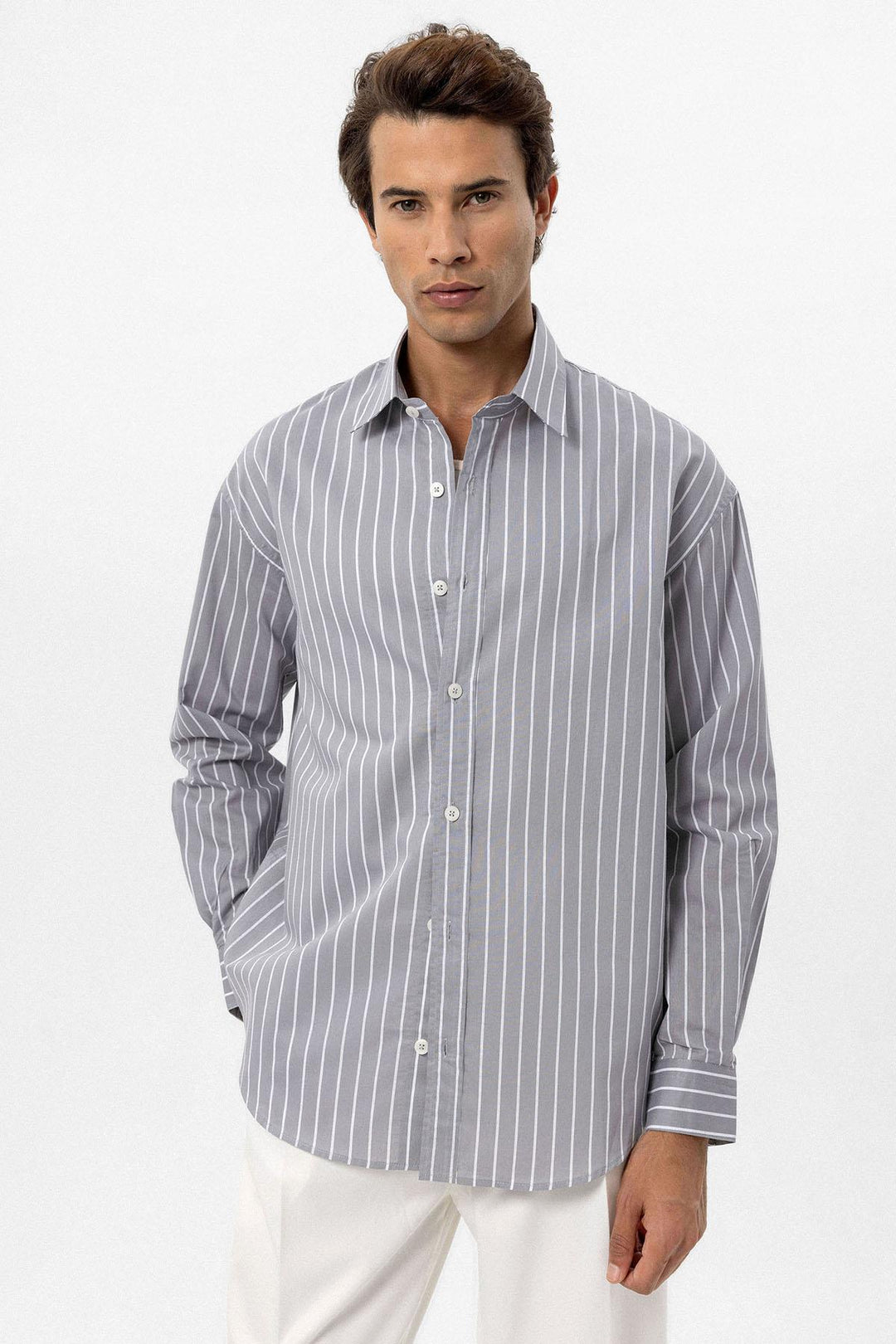ANT Antioch Gray Oversized Striped Men's Shirt - Ternopil