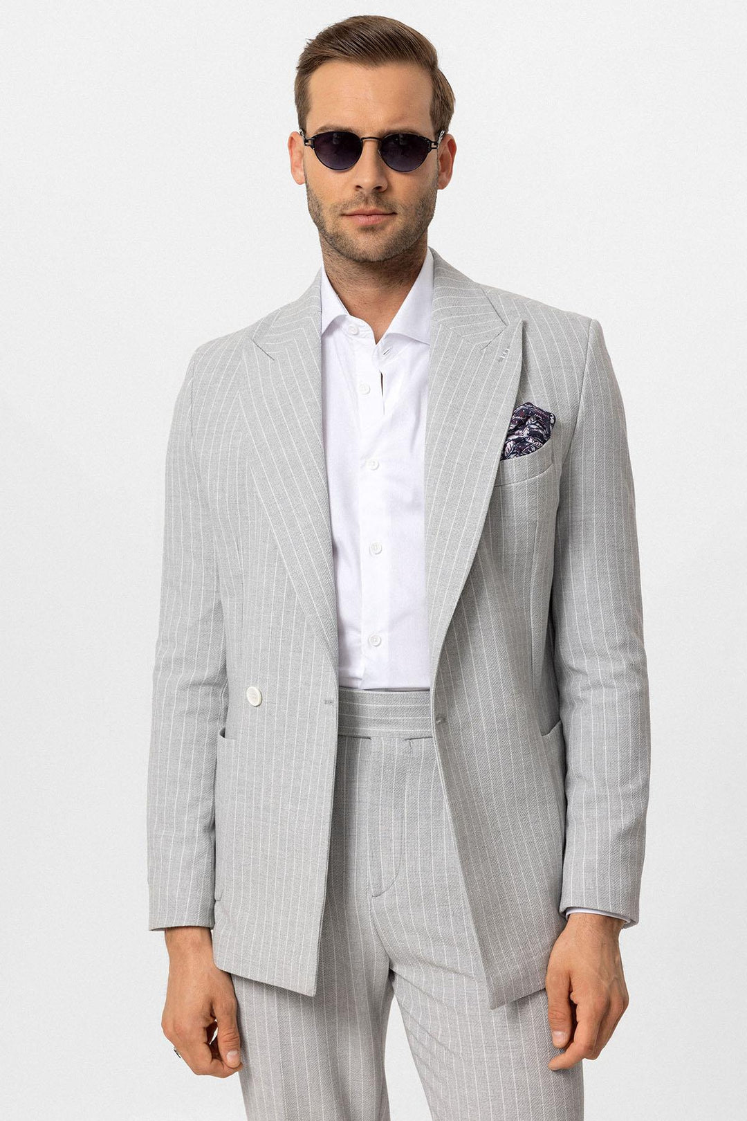 ANT Antioch Gray Single Button Double Breasted Striped Men's Blazer Jacket - Maricopa