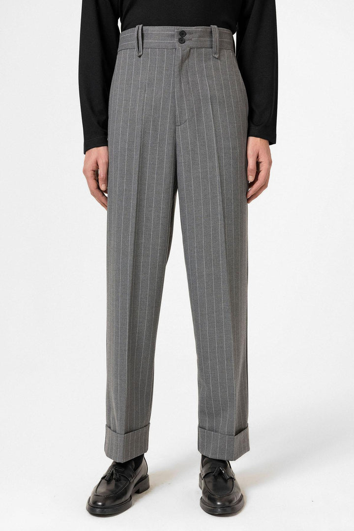 ANT Antioch Gray High Waist Striped Relaxed Fit Men's Pants - Clovis