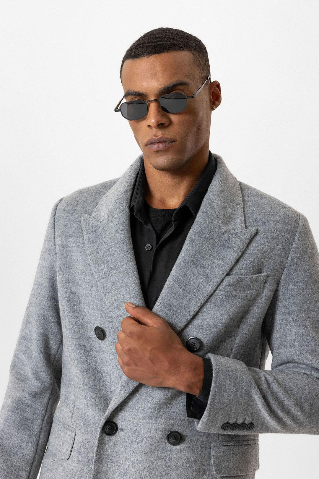 ANT Antioch Gray Wool Blend Double-Breasted Men's Coat - Euless