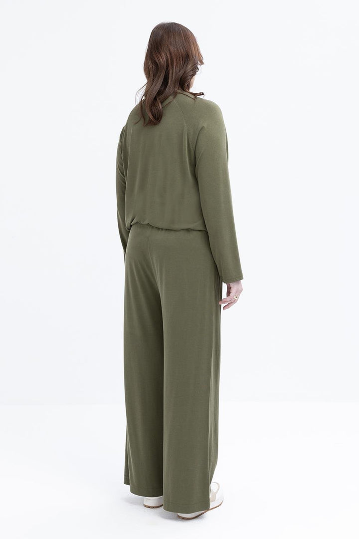 TLD Women Allday Haki Haki-large Size Elastic Waistband Lycra Wide Leg Pants - Freehold