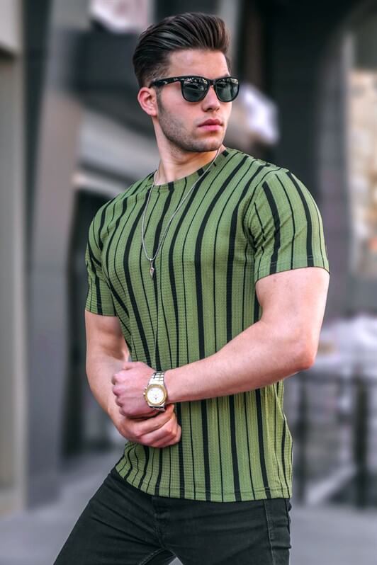 MDX Haki Striped Bicycle Collar Men's T-Shirt 5771 - Reutlingen