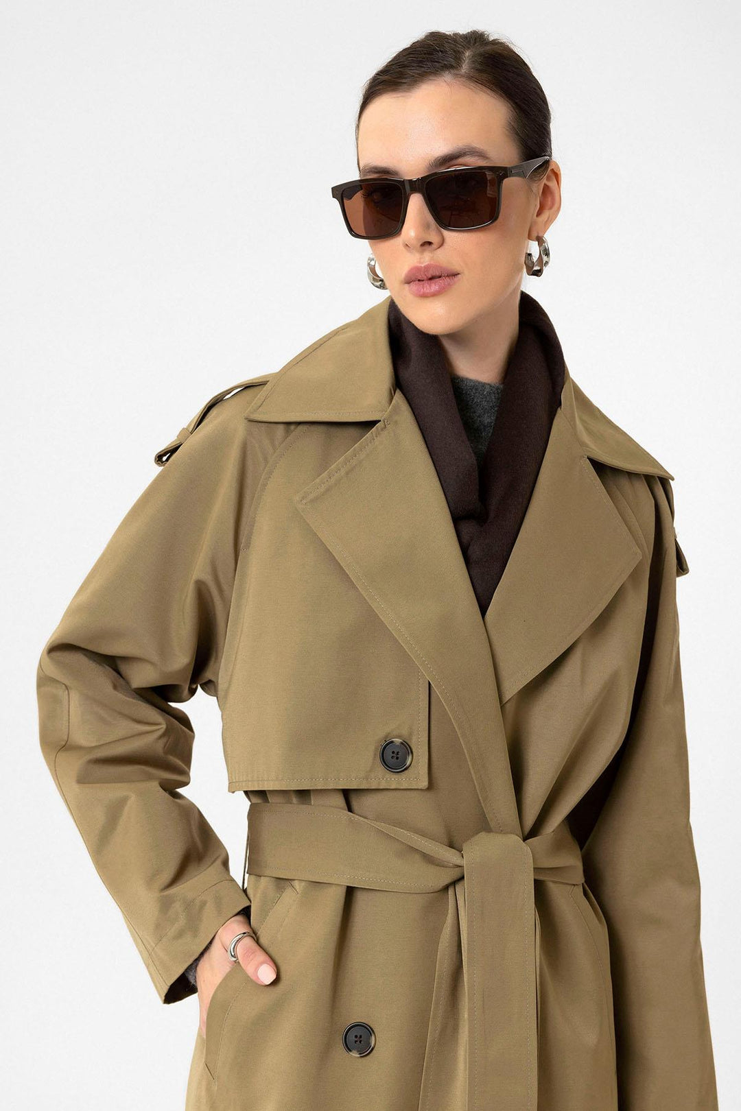 ANT Antioch Beige Women's Belted Long Trench Coat - Yucaipa
