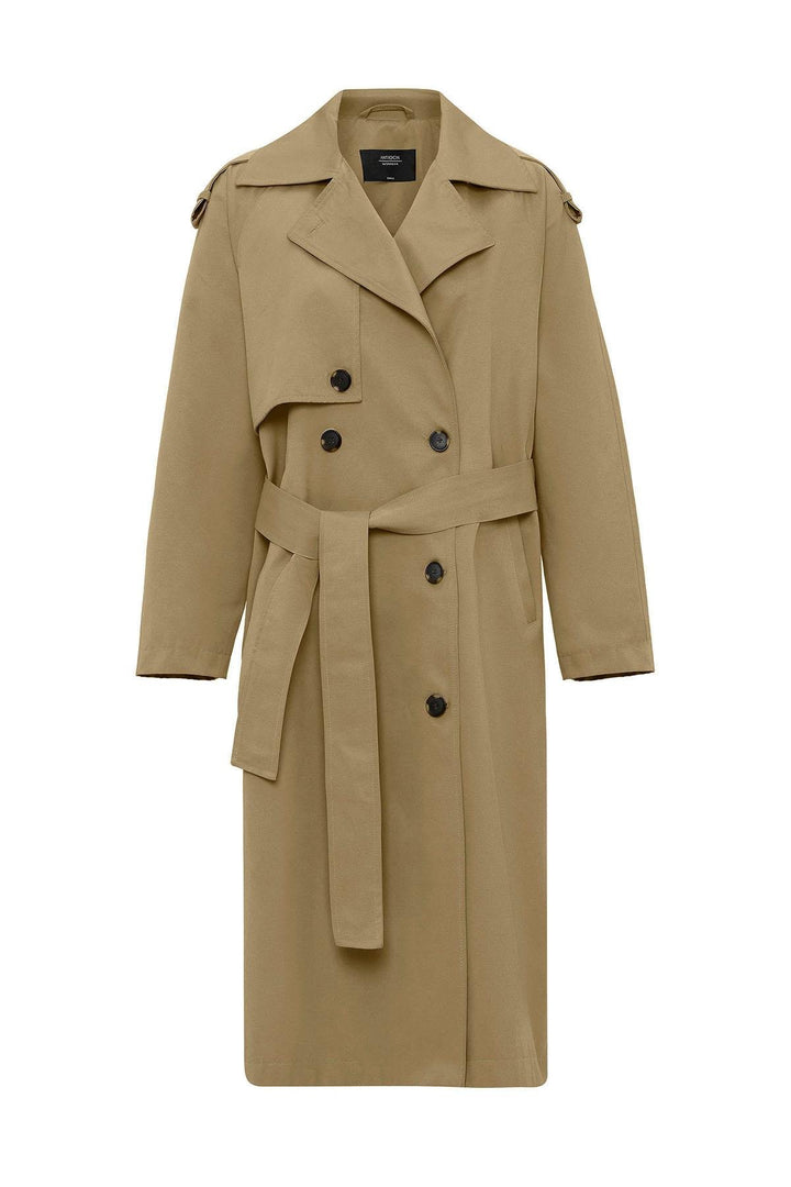 ANT Antioch Beige Women's Belted Long Trench Coat - Yucaipa