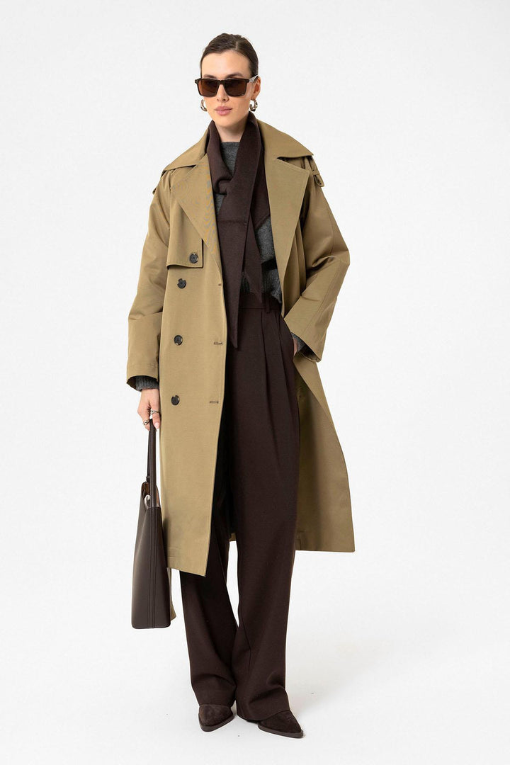 ANT Antioch Beige Women's Belted Long Trench Coat - Yucaipa