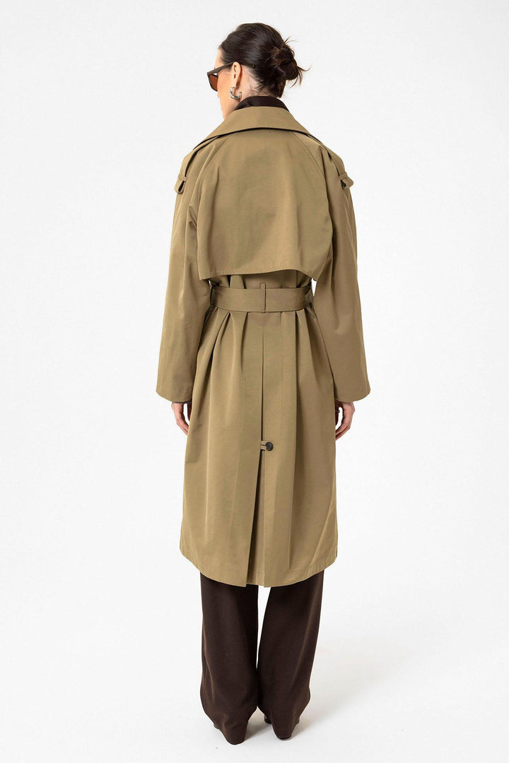 ANT Antioch Beige Women's Belted Long Trench Coat - Yucaipa