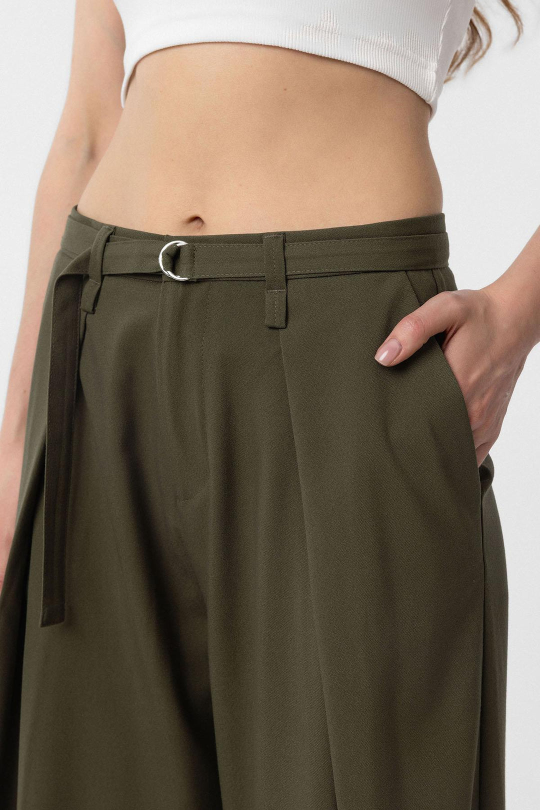 ANT Antioch Khaki Belted High-Waisted Women's Pants - Penafiel