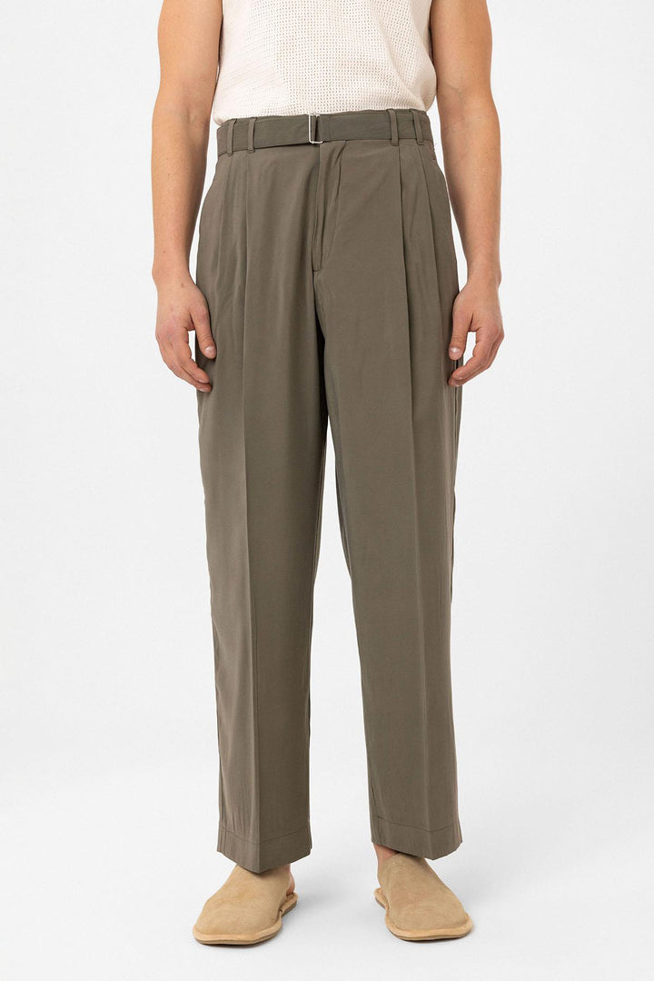 ANT Antioch Haki Modal Fabric Relax Fit Belted Men's Pants - La Louvière
