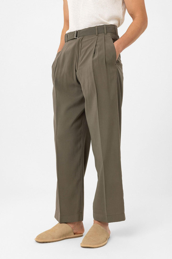 ANT Antioch Haki Modal Fabric Relax Fit Belted Men's Pants - La Louvière