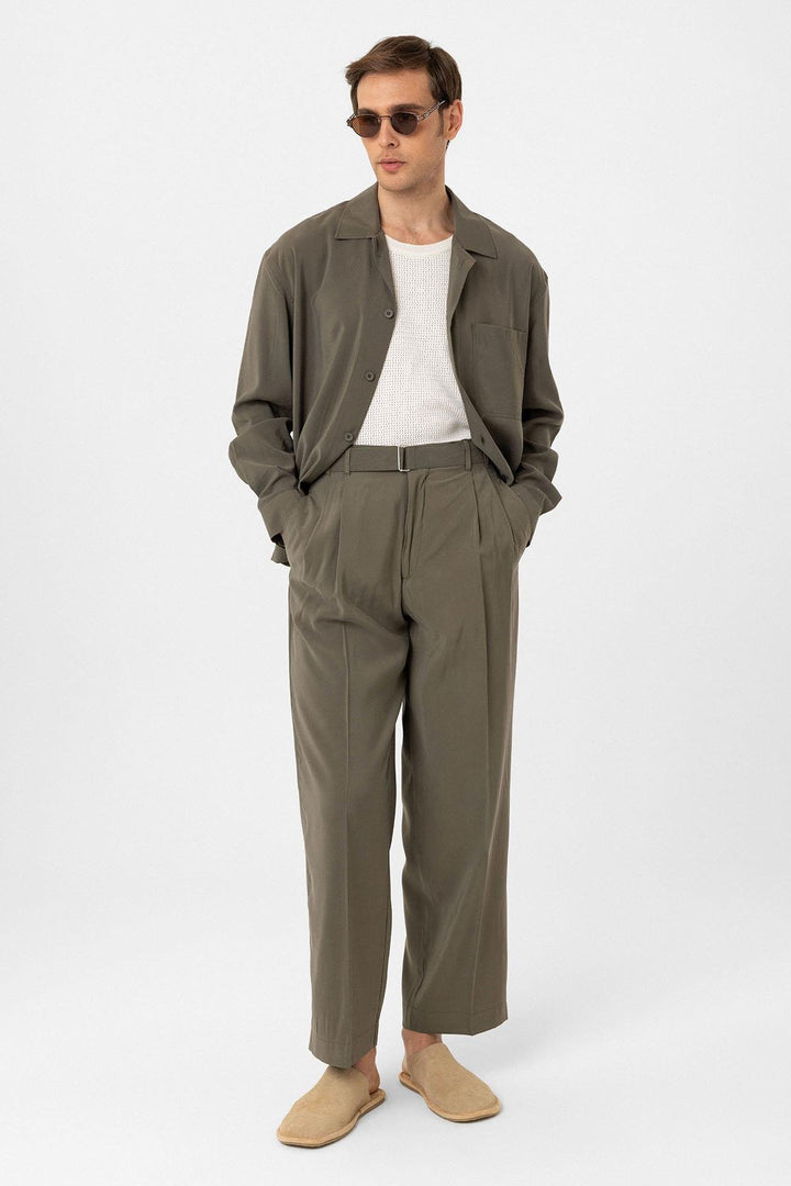 ANT Antioch Haki Modal Fabric Relax Fit Belted Men's Pants - La Louvière