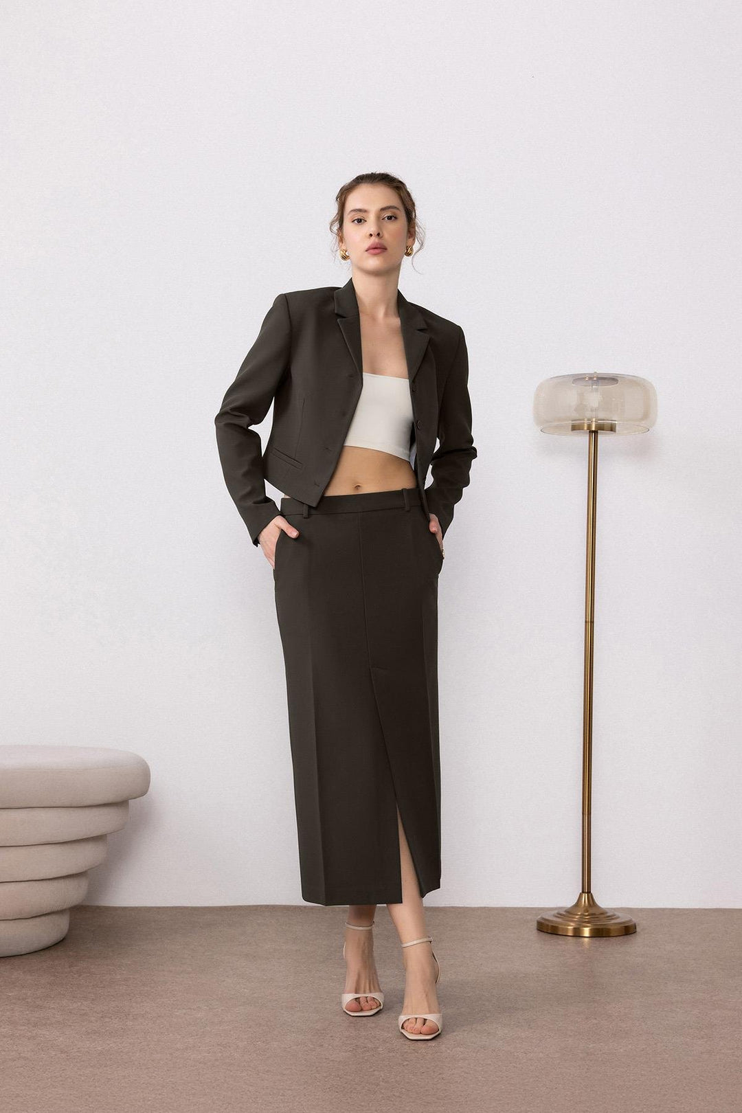 ANT Antioch Khaki Slit Women's Pencil Skirt - Covington