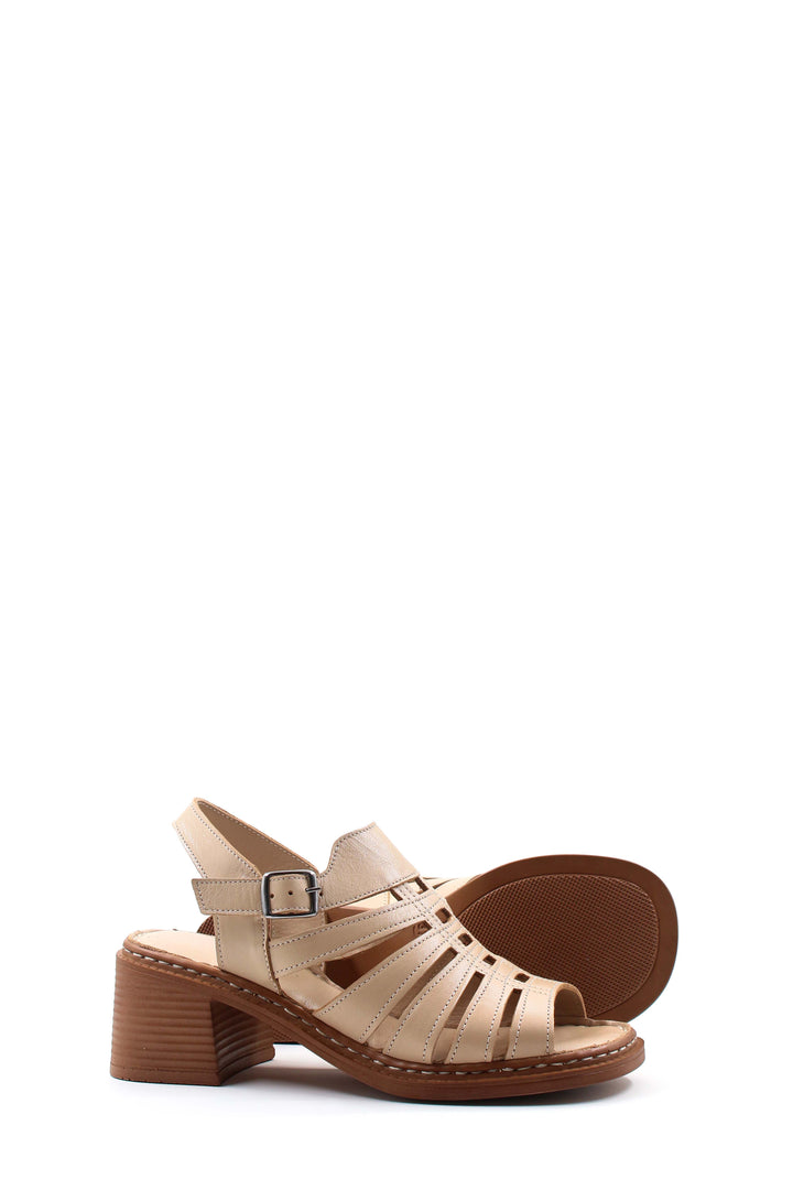 FST Genuine Leather Women's Wedge Heel Sandal 621ZA937L Beige - Weston-super-Mare