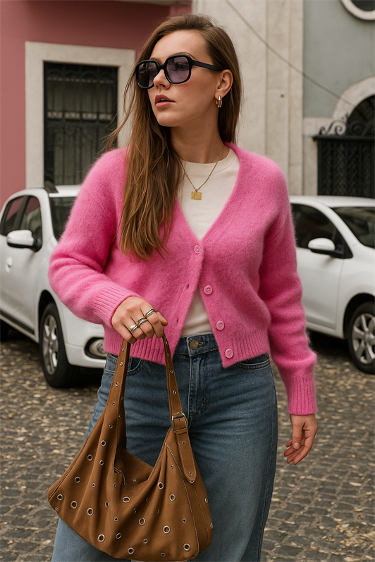 MDX Pink V-Neck Women's Knit Cardigan Mg2462 - Meerbusch