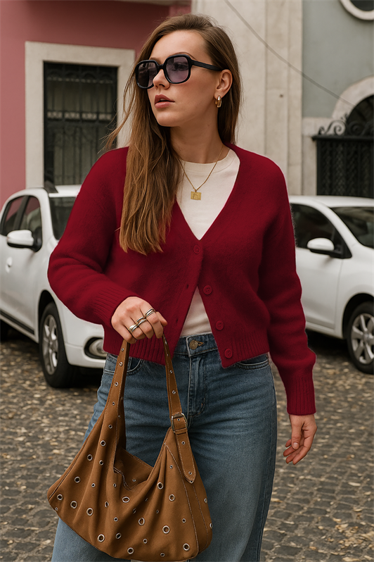 MDX Burgundy V-Neck Women's Knit Cardigan Mg2462 - Fort Pierce