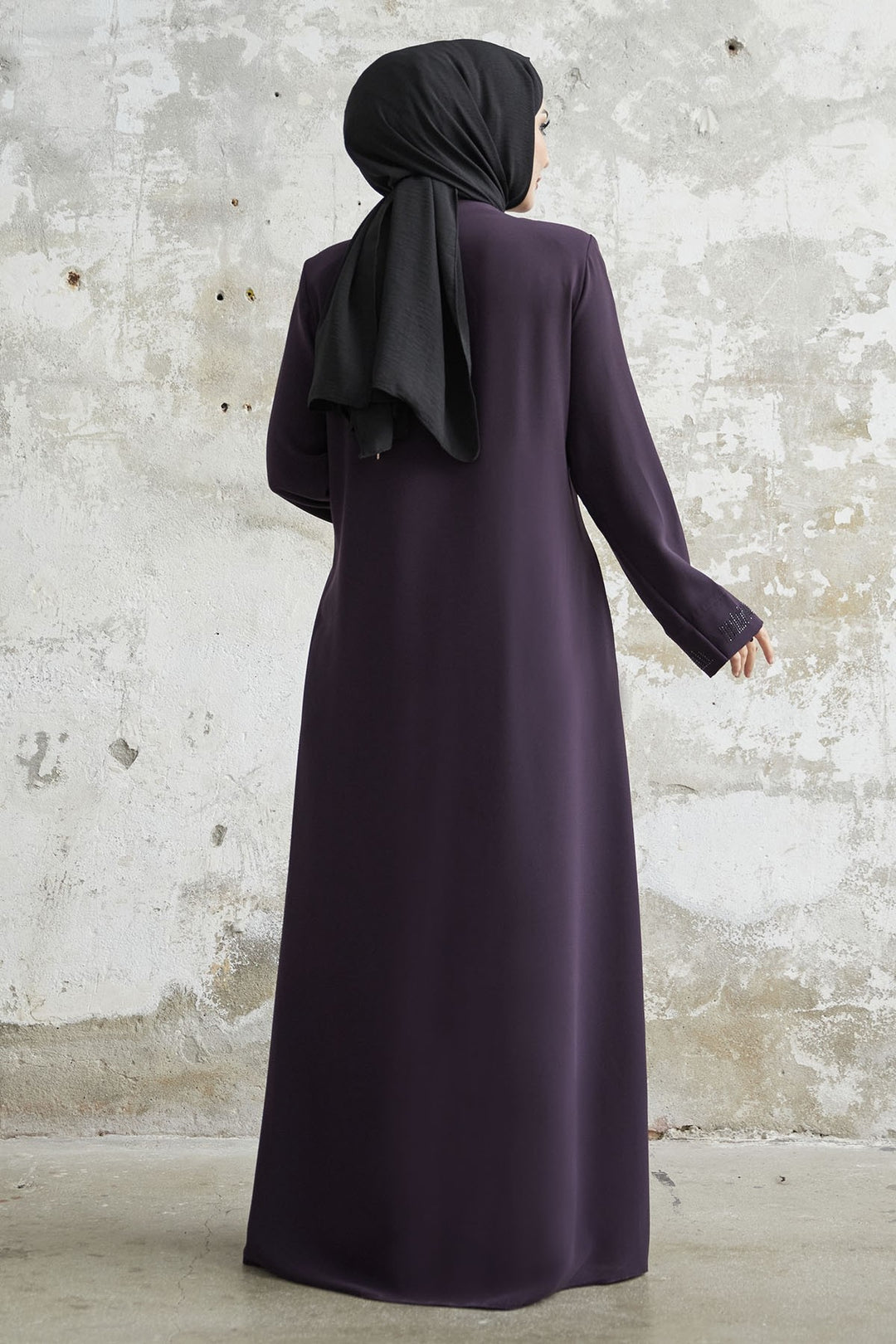 MDS Women Stone Robe Detailed Abaya - Purple - Great Yarmouth