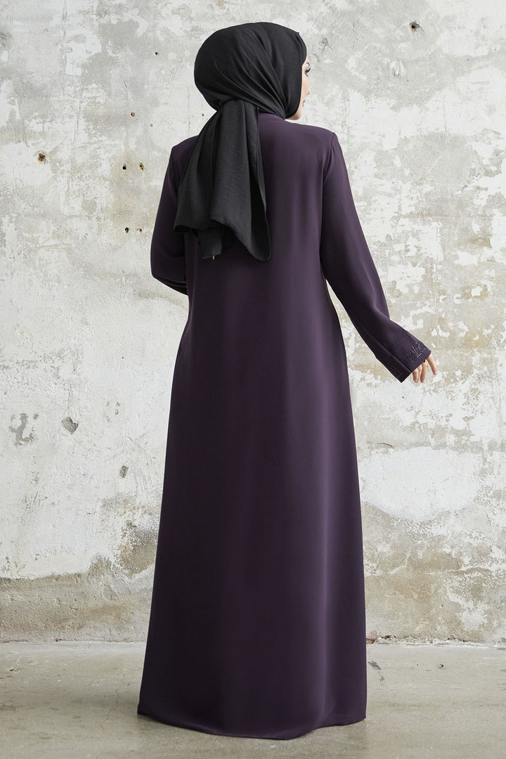 MDS Women Stone Robe Detailed Abaya - Purple - Great Yarmouth