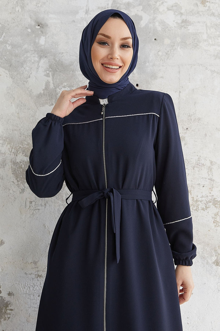 MDS Women Milena Belt Detail Belted Abaya - Navy - Parla