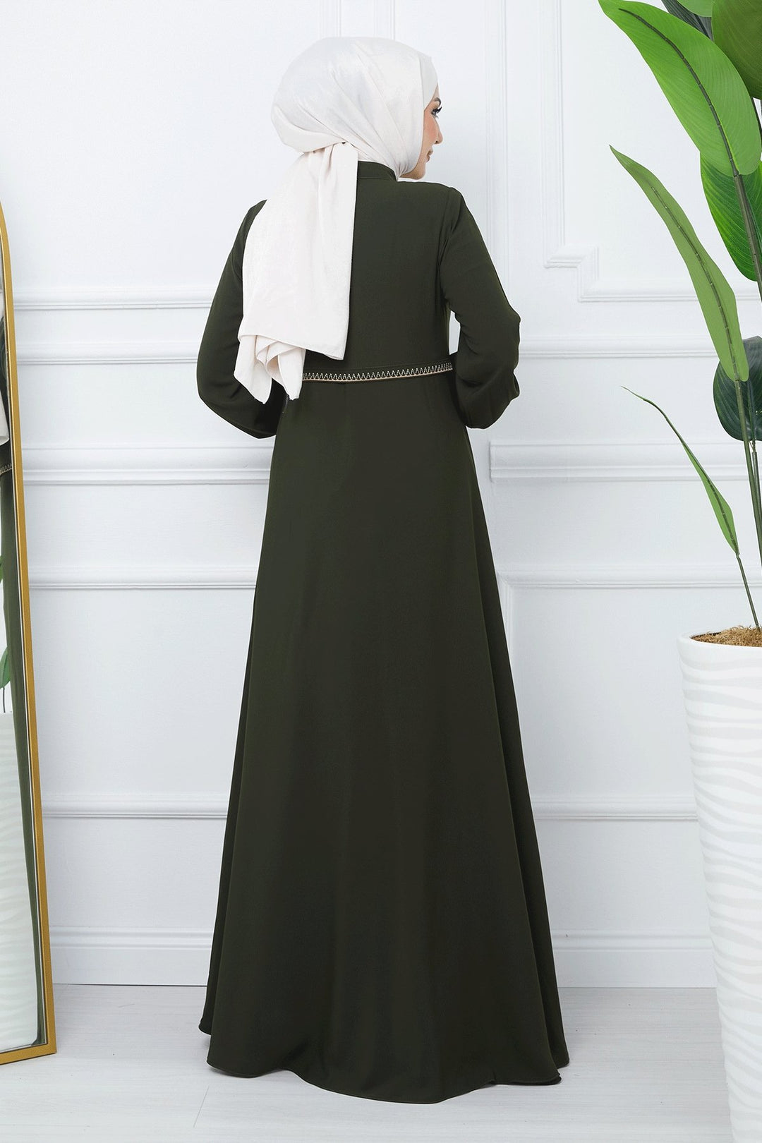 MDS Women Embroidered Mevlana Fabric Abaya - Khaki - Reston